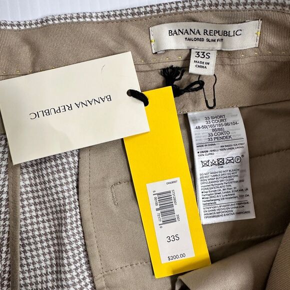 NWT Banana Republic Tailored Slim Fit Linen Pants 33S X 30” Houndstooth Preppy - Picture 5 of 13